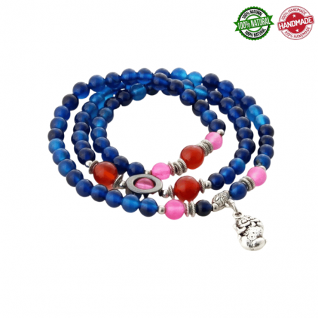 Bracciale in Agata, Corniola ed Ematite Multistrato ciondolo Pixiu - Dark Blu