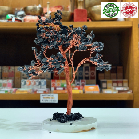 Albero con gemme di Tormalina Nera e Base in Agata