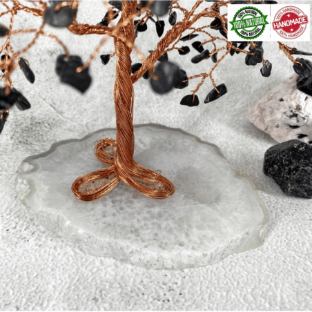 Albero con gemme di Tormalina Nera e Base in Agata