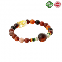 Bracciale in Agata Marrone perle naturali da 8mm con Mantra