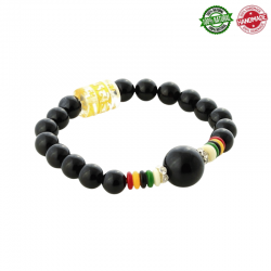 Bracciale in Agata Nera perle naturali da 8mm con Mantra
