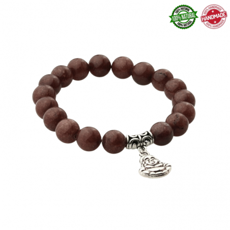 Bracciale Avventurina Marrone perle naturali da 10mm con Buddha Felice