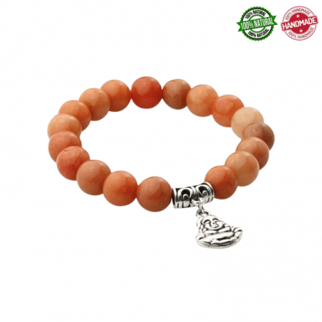 Bracciale Avventurina Arancione perline naturali da 10mm con Buddha Felice