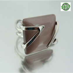 Occhio di Gatto Anello regolabile placcato rodio con Pietra Naturale