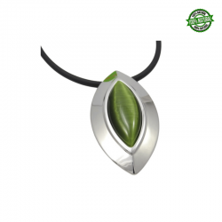 Occhio di Gatto Collana in Caucciù con ciondolo placcato Rodio e Pietra Naturale