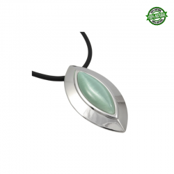 Occhio di Gatto Collana in Caucciù con ciondolo placcato Rodio e Pietra Naturale