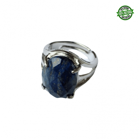 Lapislazzuli Sfaccettato Anello regolabile in Metallo con Pietra Naturale Ovale