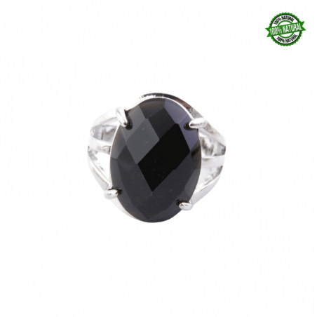Onice Nera Sfaccettata Anello regolabile in Metallo con Pietra Naturale Ovale