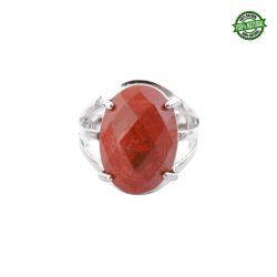 Diaspro Rosso Sfaccettato Anello regolabile in Metallo con Pietra Naturale Ovale