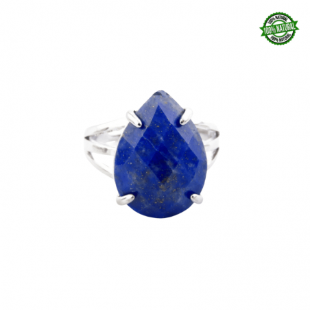Lapislazzuli Sfaccettato Anello regolabile in Metallo con Pietra Naturale a Goccia (± 20 x 10mm)