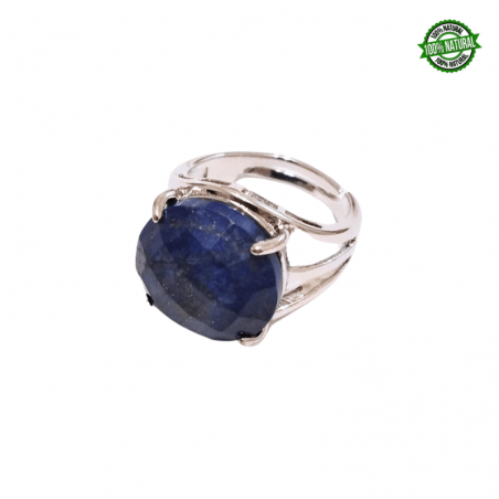 Lapislazzuli Sfaccettato Anello regolabile in Metallo con Pietra Naturale Tonda (± 15 x 15mm)