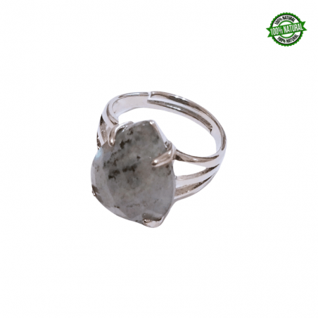 Labradorite Sfaccettata Anello regolabile in Metallo con Pietra Naturale a Goccia (± 20 x 10mm)