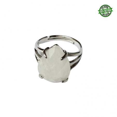 Quarzo Bianco Sfaccettato Anello regolabile in Metallo con Pietra Naturale a Goccia