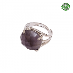 Ametista Sfaccettata Anello regolabile in Metallo con Pietra Naturale Tonda (± 15 x 15mm)