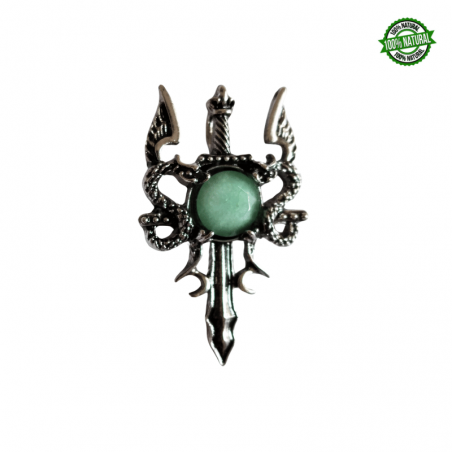 Avventurina Verde Pendente Spada metallo con Pietra Naturale Sfaccettata - (47 x 29mm)