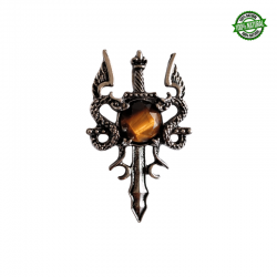 Occhio di Tigre Pendente Spada metallo con Pietra Naturale Sfaccettata - (47 x 29mm)