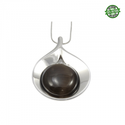 Occhio di Gatto Collana placcata Rodio con Pietra Naturale