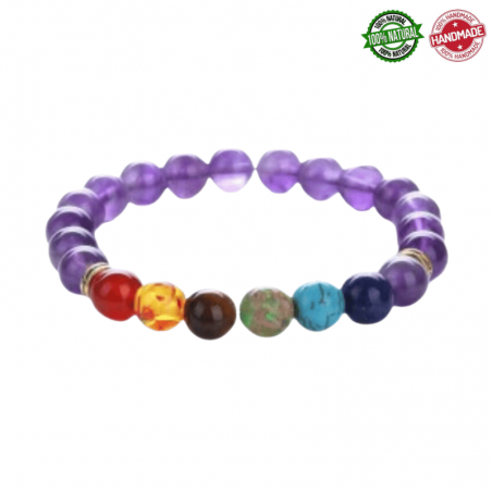 Braccialetto Ametista e Pietre 7 Chakra perle pietra naturale da 8mm