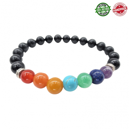 Braccialetto Onice Nero e Pietre 7 Chakra perle naturali da 8mm
