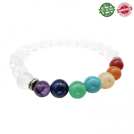 Braccialetto Cristallo di Rocca e Pietre 7 Chakra perle naturali da 8mm