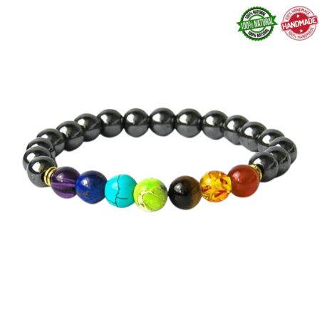Braccialetto Ematite e 7 Chakra Perle da 8mm in pietra naturale