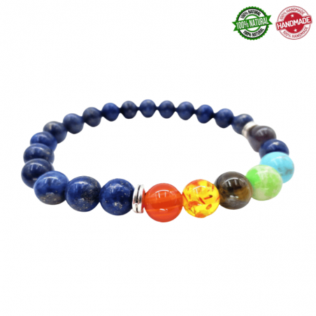Braccialetto Perline Lapislazzuli e Pietre 7 Chakra da 8mm