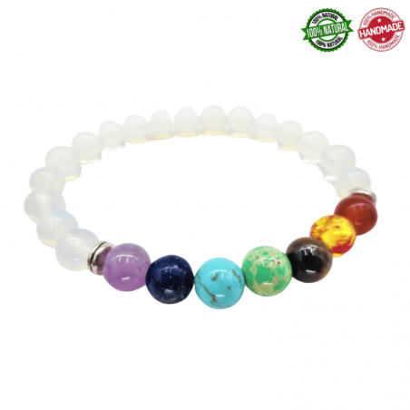 Braccialetto Opalite e Pietre 7 Chakra Perle Pietra Naturale da 8mm
