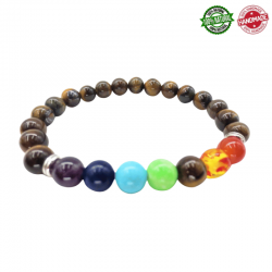 Braccialetto Occhio di Tigre perle da 8mm e Pietre 7 Chakra