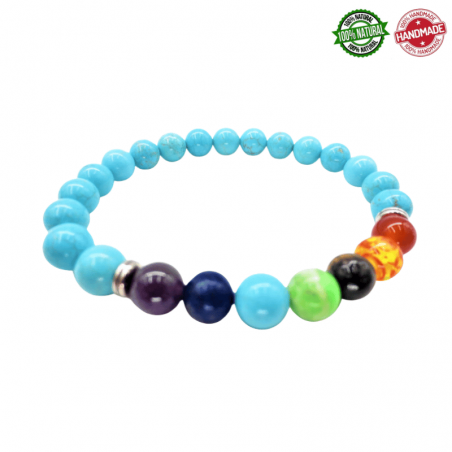 Braccialetto Turchese e Pietre 7 Chakra perle pietra naturale da 8mm