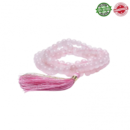 Mala Tibetano 108 perle Quarzo Rosa da 7mm in pietra naturale - Qualità AA