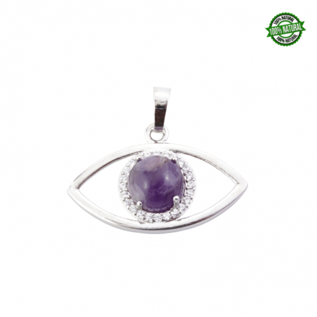 Ametista Pendente Occhio di metallo e Zirconi Bianchi con Pietra Naturale - (22 x 33mm)