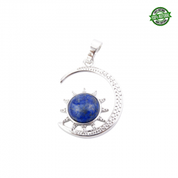 Lapislazzuli Pendente Sole & Luna in metallo con Pietra Naturale - (25 x 25mm)