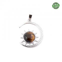 Occhio di Tigre Pendente Sole & Luna in metallo con Pietra Naturale - (25 x 25mm)
