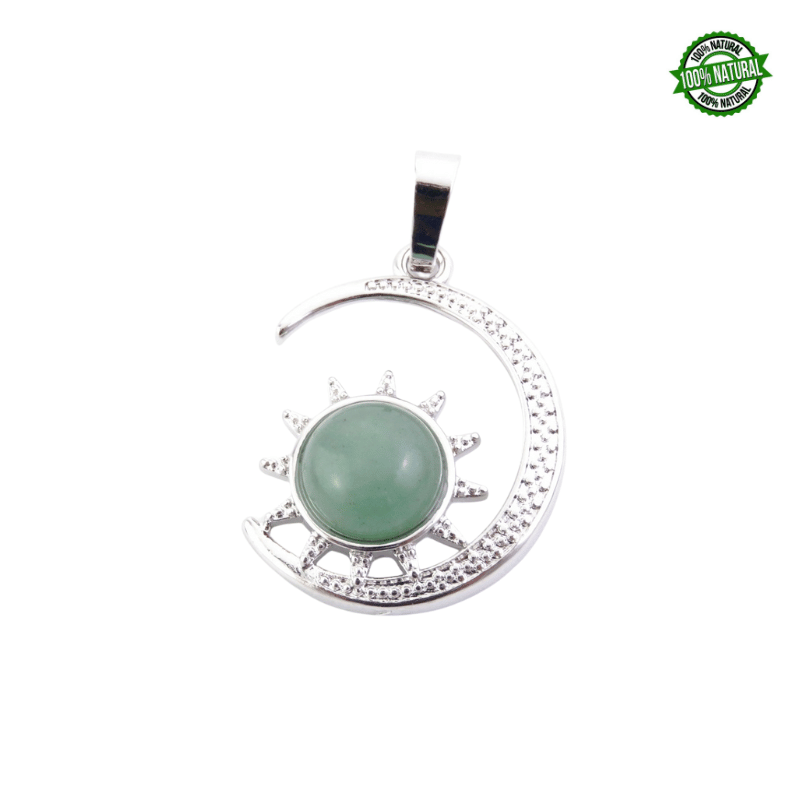 Avventurina Verde Pendente Sole & Luna in metallo con Pietra Naturale - (25 x 25mm)