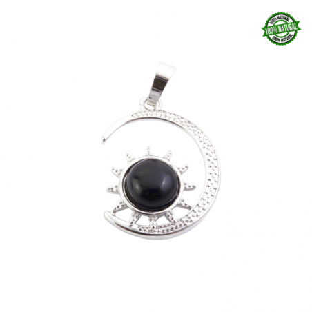 Onice Nero Pendente Sole & Luna in metallo con Pietra Naturale - (25 x 25mm)