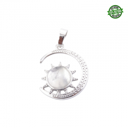 Quarzo Bianco Pendente Sole & Luna in metallo con Pietra Naturale - (25 x 25mm)