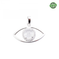 Quarzo Bianco Pendente Occhio di metallo e Zirconi Bianchi con Pietra Naturale - (22 x 33mm)