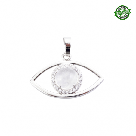 Quarzo Bianco Pendente Occhio di metallo e Zirconi Bianchi con Pietra Naturale - (22 x 33mm)