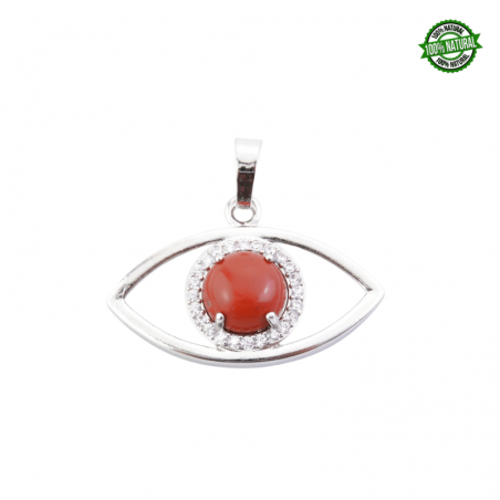 Diaspro Rosso Pendente Occhio di metallo e Zirconi Bianchi con Pietra Naturale - (22 x 33mm)