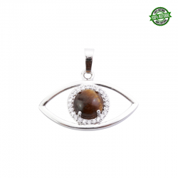 Occhio di Tigre Pendente Occhio di metallo e Zirconi Bianchi con Pietra Naturale - (22 x 33mm)