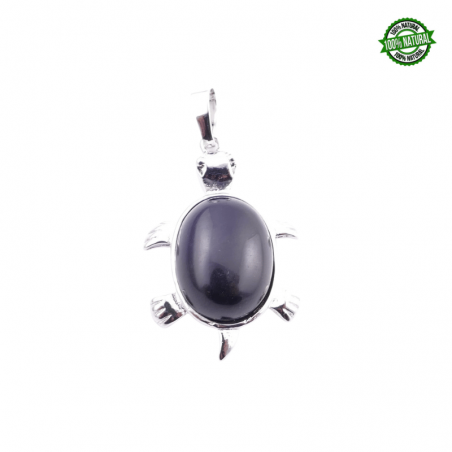 Onice Nero Pendente Pietra Naturale e Tartaruga in Metallo - (34 x 22mm)