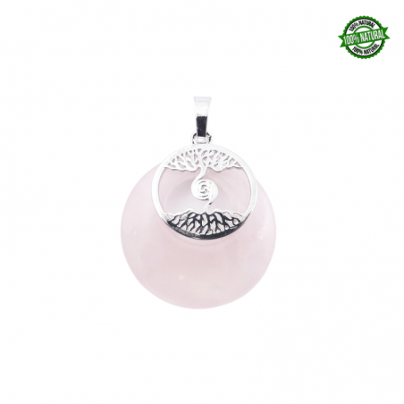Quarzo Rosa e Albero della Vita Pendente in Pietra Naturale - (± 28mm)