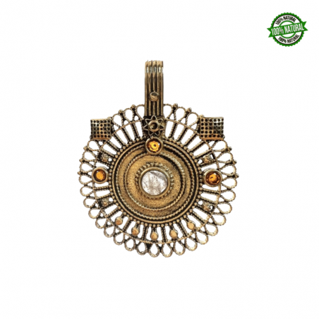 Pendente in Bronzo tondo con pietre dure - 4cm