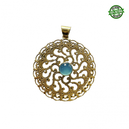Pendente in Bronzo tondo con pietra semipreziosa - 3,5cm