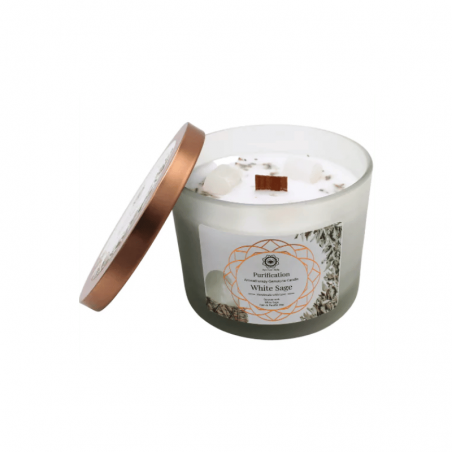 Purificazione - Salvia Bianca e Selenite Candela profumata con Pietre Preziose - Purification Green Tree - 256gr.