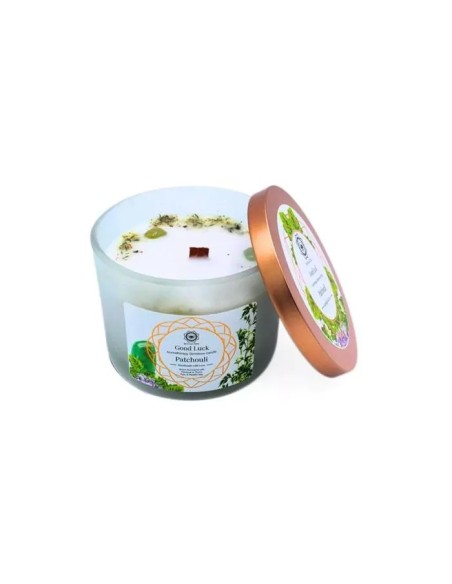 Candela Profumata Patchouli con Avventurina Verde - Buona Fortuna