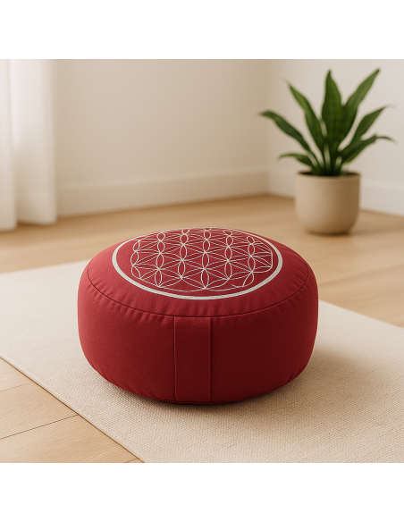 Cuscino Meditazione Fiore della Vita Rosso/Argento – 33x13cm ±2300g