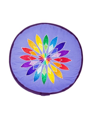 Cuscino Meditazione Blu Fiore Ricamato – Cotone Organico OCS | 33x13