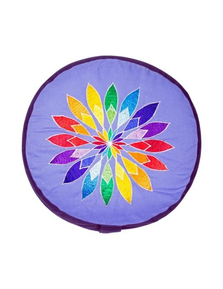 Cuscino Meditazione Blu Fiore Ricamato – Cotone Organico OCS | 33x13