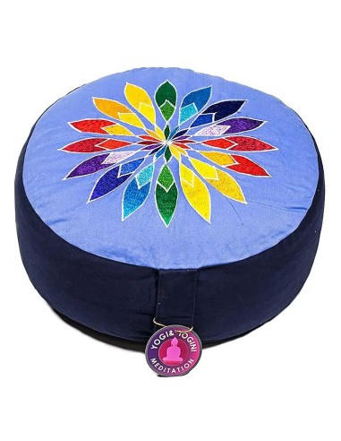 Cuscino Meditazione Blu Fiore Ricamato – Cotone Organico OCS | 33x13